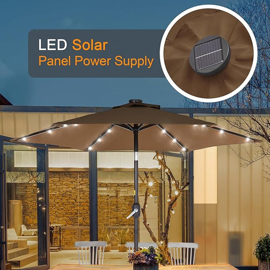 7.5ft Outdoor Umbrella Patio Umbrella with Solar Lights,18 LED Lighted Table Market Outdoor Umbrella, 2-Year-Non-Fading, for Pool, Deck, Garden,Backyard