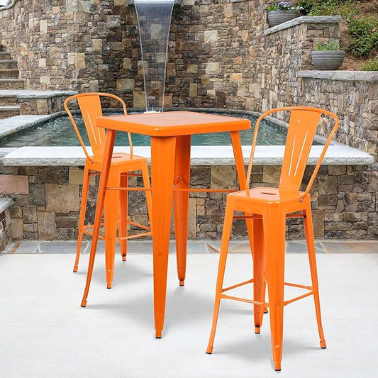 Flash Furniture Lily Commercial Grade 4 Pack 30" High Orange Metal Indoor-Outdoor Barstool with Removable Back