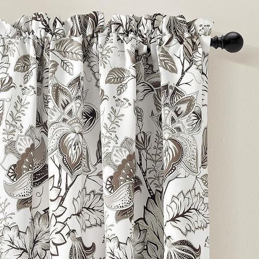 Lush Decor Cynthia Jacobean Light Filtering Window Curtain Panel Pair, 84" L x 52" W, Neutral