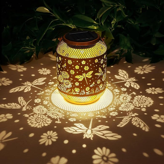 2 Pack Solar Lanterns Outdoor Waterproof Dragonfly Garden Decor Birthday Gifts for Women Mom Grandma Hanging Solar Lights Metal Decoration Outside for Yard, Patio, Backyard, Porch,Pathway