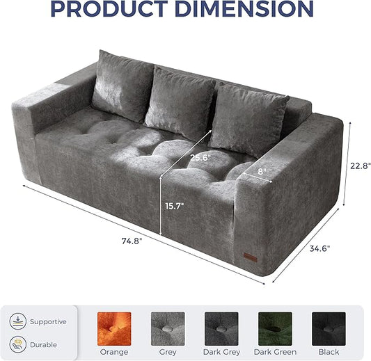 MAXYOYO Modular Sofa Couch, 75" Oversized Loveseat Boneless Cloud Couch with Deep Seat, Chenille Upholstered Living Room Sleeper Sofa Chair for Living Room, No Assembly Required, Light Grey