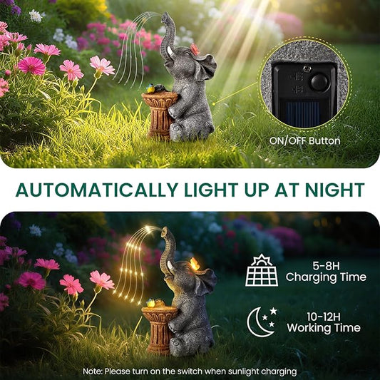 Elephant Statue Garden Decor- Outdoor Decoration with Solar Powered LED Lights, Valentine's Day for Women, Garden Gifts for Mom, Decorations for Courtyard, Patio, Lawn, Yard