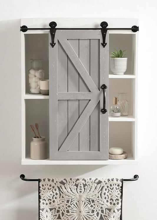 Kate and Laurel Cates Rustic Wall Cabinet; 22 x 28; White and Gray; Farmhouse Wall-Mounted Storage Cabinet