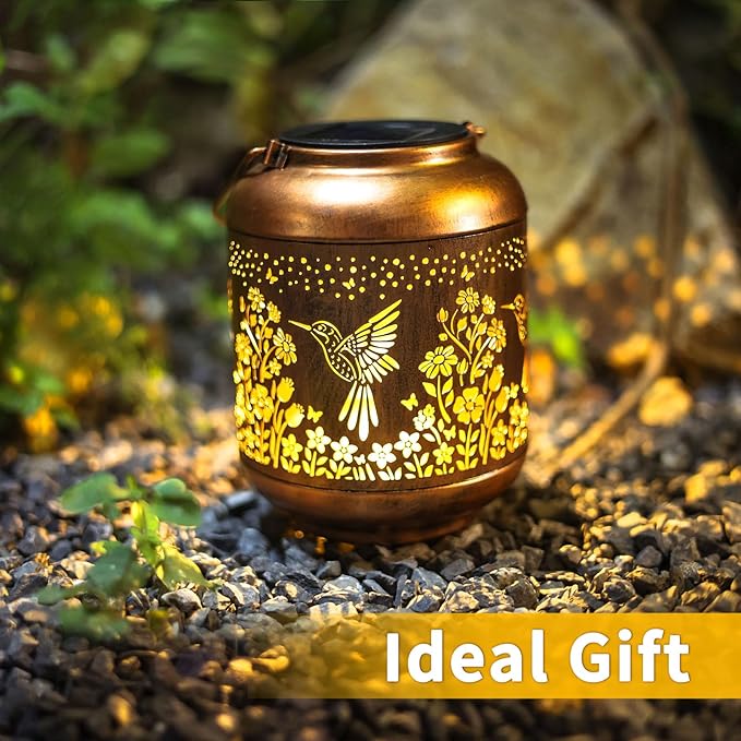 2Pack Hummingbird Solar Lanterns Outdoor Waterproof Birthday Gifts for Women Mom Grandma Metal Solar Decorative LED Lantern Outside for Garden Decor, Yard, Patio, Porch, Backyard, Pathway, Landscape