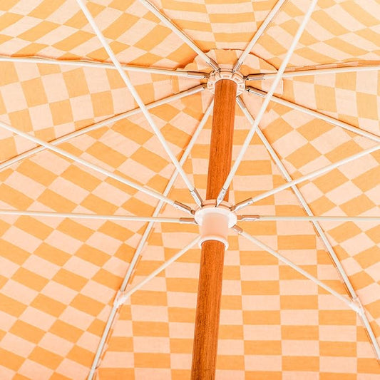 Business & Pleasure Co. Rio Umbrella Scalloped Brim For Beach, Patio or Picnic - 6' Boho Beach Umbrella, 7' Tall Wood Pole, UPF 50+