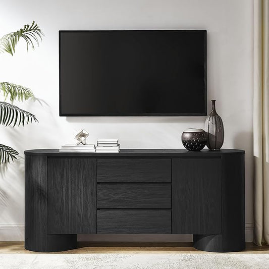 Modway Duval Oval Wood Grain 71 Inch Sideboard with Doors and Drawers in Black