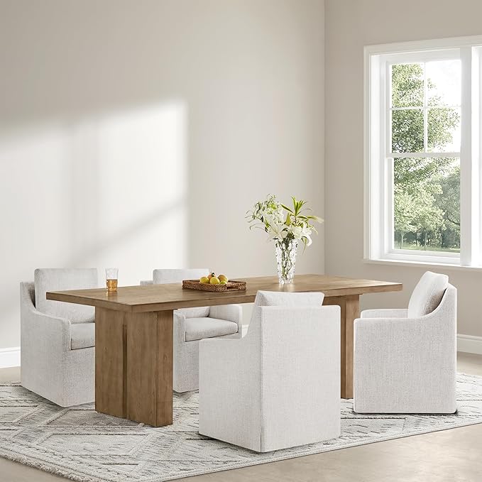 Upholstered Dining Chairs Set of 4, Modern Dining Room Chairs with Casters & Washable Cover, Rolling Accent Chair with Hidden Storage for Kitchen, Farmhouse, Living Room, Linen Fabric, 4 Box