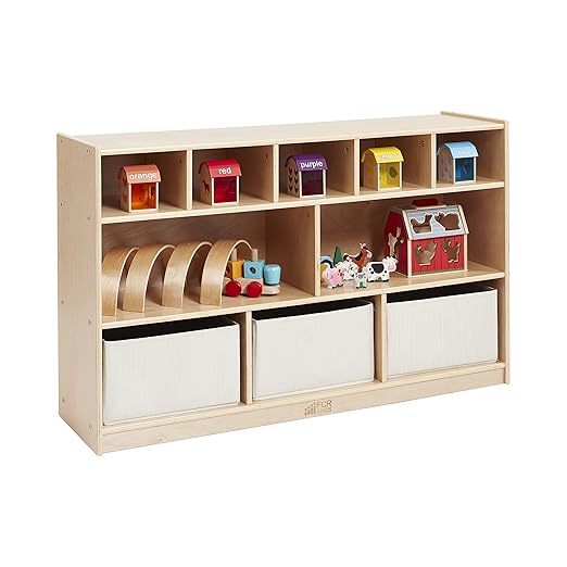 ECR4Kids 5+5 Cubby and Storage Mobile Tray Cabinet, Classroom Furniture, Natural