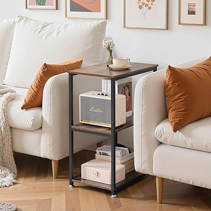 VECELO Tall End Side Table,30" Height Nightstand with 3-Tier Storage Shelf for Living Room Bedroom Office Hallway Study