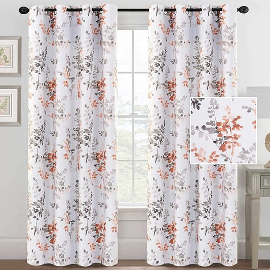 H.VERSAILTEX Blackout Floral Curtains for Living Room Thermal Insulated Room Darkening Grommet Curtains for Bedroom, Set of 2 Panels (52 x 84 Inch, Vintage Classical Floral Printing Grey and Coral)