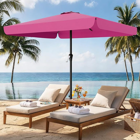 AreShark 8 X 10 FT Large Rectangular Patio Umbrella with Valance, Outdoor Table Market Umbrella w/Crank & 8 Ribs, Rectangle Outdoor Umbrellas for Garden, Deck, Yard and Poolside, Rose Pink