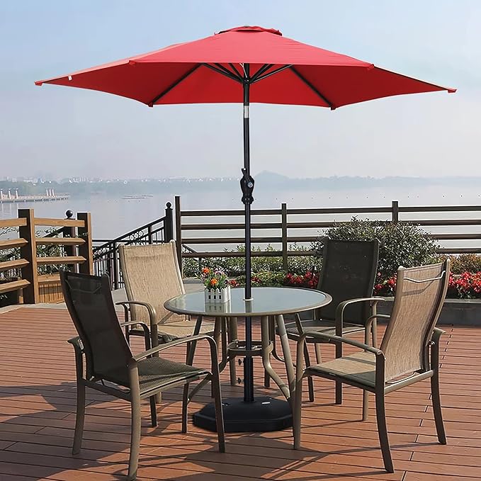HYD-Parts 9FT Patio Umbrella Outdoor Table Umbrella,Market Umbrella with Push Button Tilt and Crank for Garden, Lawn, Deck, Backyard & Pool, No base (Red)