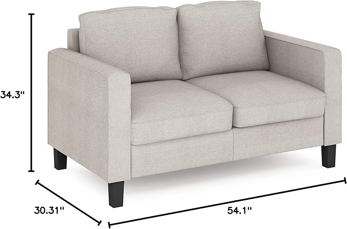 Furinno Bayonne Modern Upholstered Loveseat/Sofa Couch for Living Room, Fog