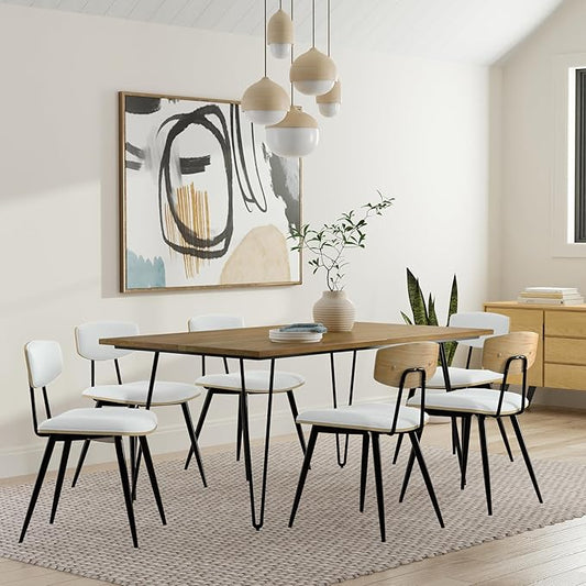 SIMPLIHOME Hunter Dining Table, Solid Mango Wood Tabletop in Light Brown and Powder-Coated Iron Metal Base in Black, 66 x 40 inches, Modern-Industrial Rectangular Kitchen Table for up to 6 People