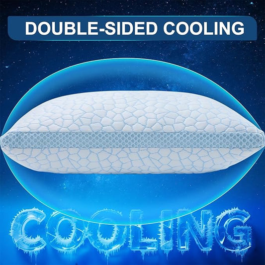 QUTOOL Enhanced Cooling Pillows for Sleeping, CertiPUR-US Shredded Memory Foam Pillows Standard Size Set of 2 for Hot Sleeper, Adjustable Pillow for Side, Back, Stomach Sleepers Support Yet Soft, Blue