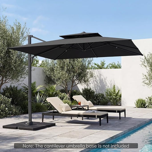 Tangkula 10 FT Patio Cantilever Umbrella, Large Square Offset Hanging Umbrella w/ 360° Rotation, 8 Sturdy Ribs, Air Vent & Cross Base, Heavy-Duty Outdoor Sun Shade for Backyard Pool Garden Deck, Grey