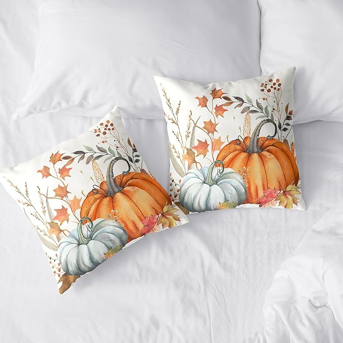 Orange Blue Pumpkin Pillow Covers 24x24 Fall Maple Leaves Throw Pillow Covers Autumn Decorative Cushion Case for Farmhouse Living Room Couch Patio Set of 2