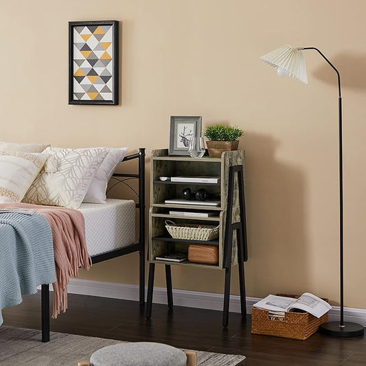 VECELO Night Stand Industrial End Table,Stackable Accent Furniture Bedside Table with 2-Tier Open Storage Space Side Table Nightstands for Bedroom, Living Room