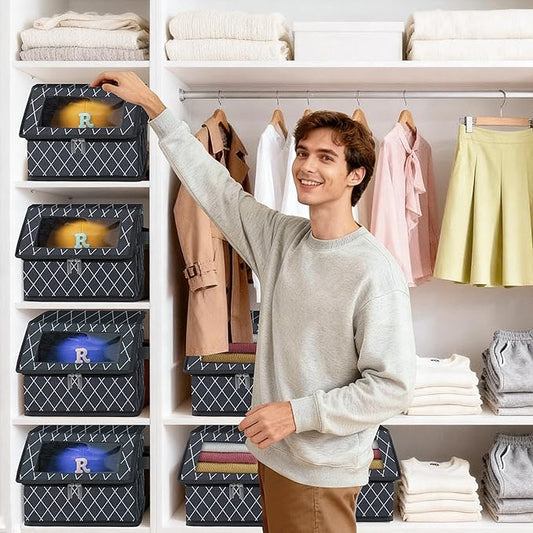 Dofilachy 2 Pack Stackable Hat Storage for Baseball Caps, Holds 28 Caps - Closet Organizer Box with Clear Window & Cardboard,Sturdy Snapback Hat Boxes for Home Storage (lozenge, 2)