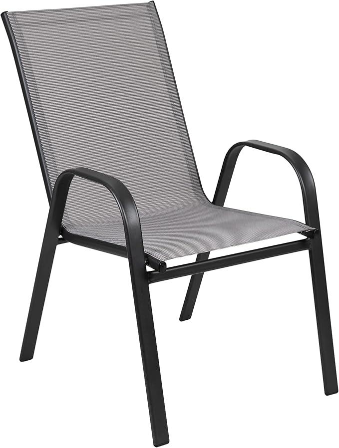 Flash Furniture 5 Pack Brazos Series Gray Outdoor Stack Chair with Flex Comfort Material and Metal Frame