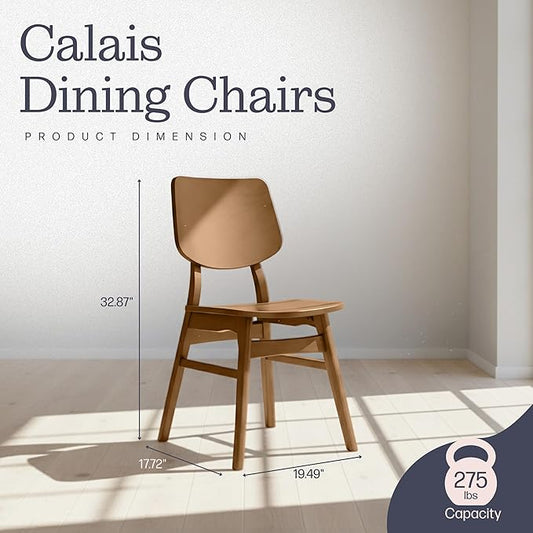 Alaterre Furniture Calais Dining – Mid Century Modern Set of 2 Dining Chairs – Solid Wood Chair Set with Minimalist Design for Dining Room or Kitchen (Pecan Finish)