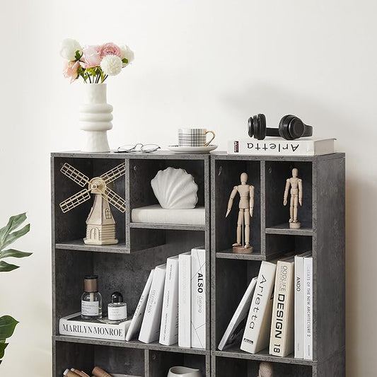 VECELO 7-Cube High Bookcase 42 Inch - 4-Tier Modern Storage Cabinet with Adjustable Height Shelves, Easy Assembly for Textbooks Display, Home Office, Grey