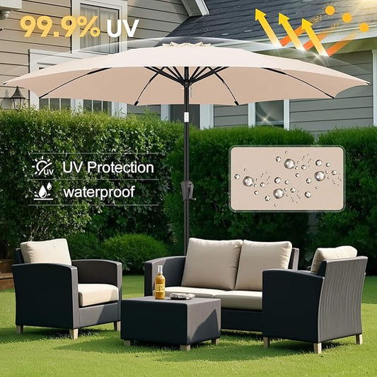 FLAME&SHADE 10 ft Outdoor Market Patio Table Umbrella with Fiberglass Rib Tips and Tilt, Beige