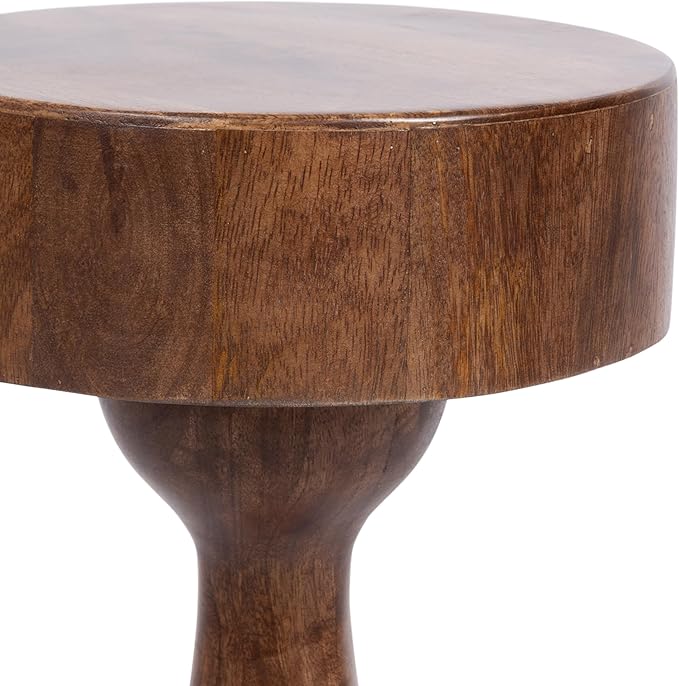 Kate and Laurel Solbrett Transitional Sophisticated Drink Table; 10 x 10 x 22; Walnut Brown; Mid-Century Sculptural Bedroom Nightstand with Unique Pedestal Table Design for Use as Indoor Plant Stand