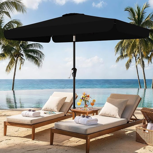 AreShark 6.5 x 10 FT Rectangular Valance Patio Umbrella, Outdoor Umbrella with Tilt and Crank, Market Table Umbrellas W/ 6 Ribs UV Protection for Garden, Deck, Backyard and Pool, Black