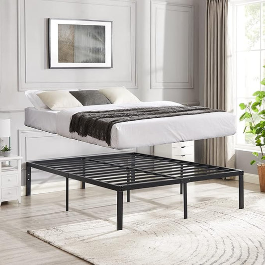 VECELO 16 Inch Full Size Tall Bed Frame Metal Platform,Heavy Duty Steel Slat/Easy Assembly Mattress Foundation/No Box Spring Needed