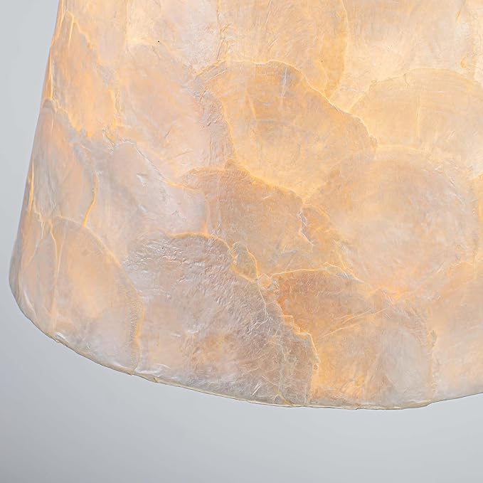 1-Light Capiz Shell Chandelier, 2PCS per Pack, Coastal Design Pendant Light Fixture for Dining Room, Kitchen Island, D7xH18~66"(Adjustable Height), Shell Lampshade & Gold Finish (2-Pack)