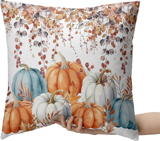 Fall Pillow Covers Colorful Pumpkin Throw Pillow Covers Autumn Thanksgiving Harvest Pillow Case 16x16 Set of 2 Double Sided Printing Cushion Case for Bedroom Couch Sofa