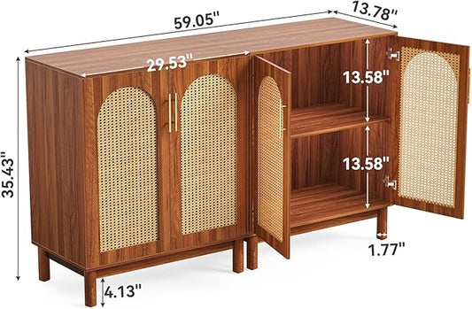 LITTLE TREE Sideboard Buffet Cabinet, Sideboard Cabinet with 4 Doors, 59-Inch Modern Credenza for Kitchen, Entryway, Living Room and Dining Room
