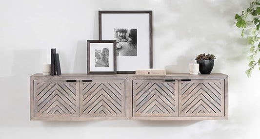 Kate and Laurel Mezzeta Decorative Coastal 2-Door Wall Cabinet, 30 x 10 x 14, Whitewash, Decorative Modern Storage Cabinet with Doors