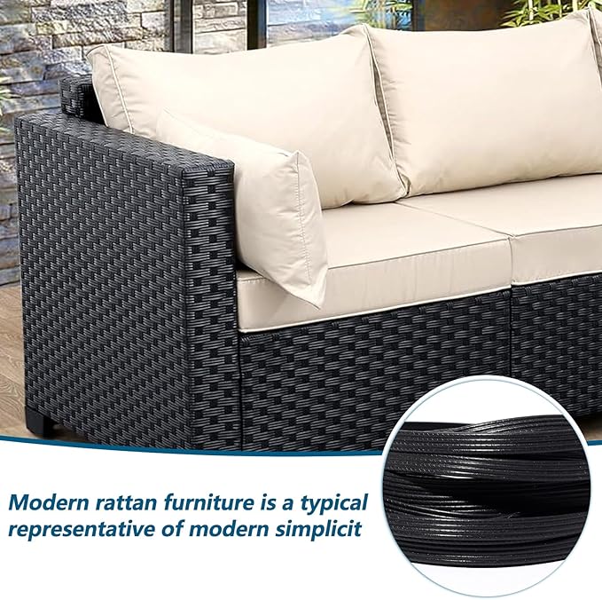 SUQ I OME Wicker Repair Kit, 230Ft/70m Synthetic Rattan Repair Material Waterproof Flat Ribbon for Garden Patio Furniture and Rattan Chair Sofa Basket(8mm W x1.2mm THK)-Black Stripes