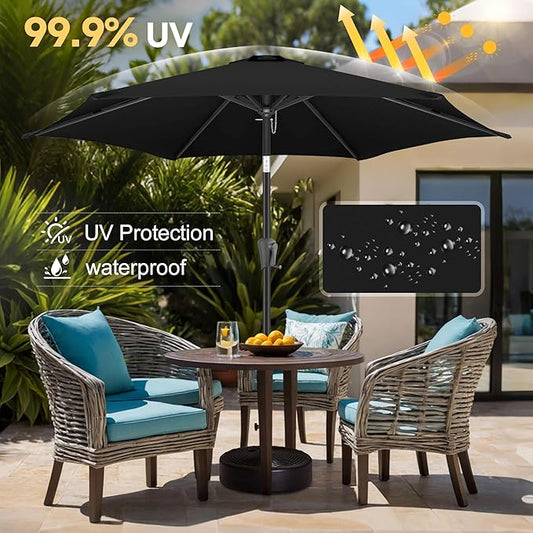 FLAME&SHADE 7.5ft Patio Umbrella - Outdoor Umbrella with Push Button Tilt and Crank for UV Protection, Table Market Umbrella for Garden, Deck, Backyard, Pool and Beach(Black)