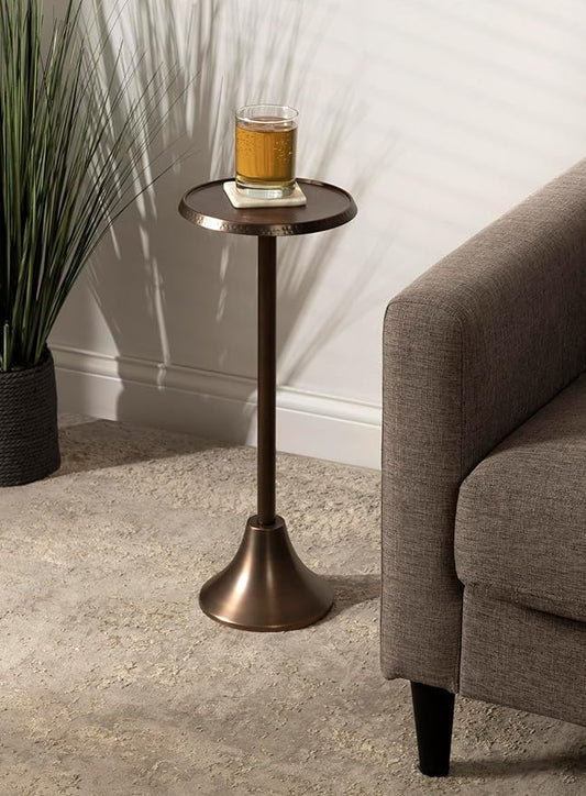 Kate and Laurel Sanzo Modern Pedestal Drink Table; 9 x 9 x 23; Bronze; Decorative End Table with Hammered Tabletop
