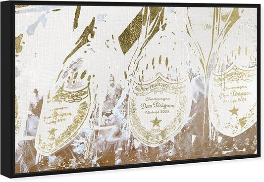 The Oliver Gal Artist Co. Drinks and Spirits Framed Wall Art Canvas Prints 'Champagne Showers' Champagne