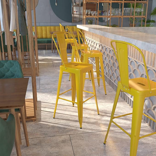 Flash Furniture Commercial Grade 30" High Yellow Metal Indoor-Outdoor Barstool with Removable Back