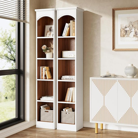 LITTLE TREE 70.9" Tall Bookshelf, 5-Tier Open Bookcase with Cubes, Bookshelf with Storage Space, Freestanding Narrow Bookcase for Home Office, White, 1 Pack