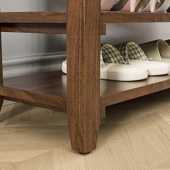 Shoe Rack Bench, 4-Tier Shoe Shelf Organizer, 47.2" Entryway Storage Bench for Hallway, Bedroom, Living Room, Bedroom, Hold up to 550 lbs, Solid Wood, Dark Brown