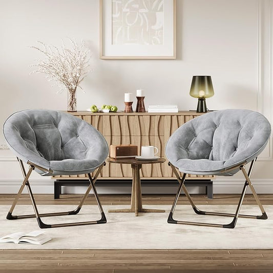 GAOMON Saucer Chair, Comfy Chair Faux Fur Lounge Moon Chair with Folding Metal Frame, Oversized Plush Flower Accent Seat for Adults, Teens & Kids, for Teens, Bedroom, Dorm or Living Room, Grey