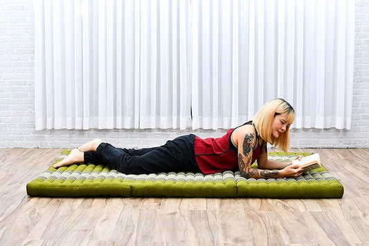 Leewadee Trifold Mattress XL – Comfortable Thai Massage Pad, Foldable Relaxation Floor Mattress Filled with Kapok, Perfect to Use as a Sleeping Mat 79 x 39 inches, Green