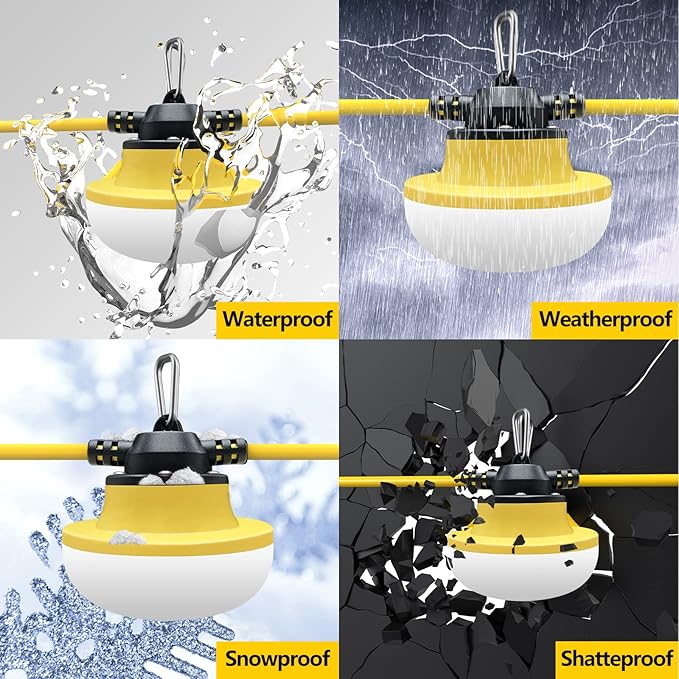 New Upgrade 50FT Construction String Lights LED Industrial Grade Best for Construction Sites,Renovation, Walkways,Patio,Mine cave,Outdoor Lighting Solutions Use,Free for Climbing Hook 3Prong