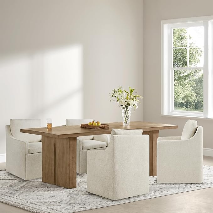 Upholstered Dining Chairs Set of 4, Modern Dining Room Chairs with Casters & Washable Cover, Rolling Accent Chair with Hidden Storage for Kitchen, Farmhouse, Living Room, Beige, 4 Box