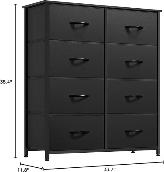 DWVO Fabric Dresser for Bedroom, Tall Storage Dresser with 8 Drawers, Black Dresser & Chest of Drawers, Storage Drawer Organizer for Closet, Bedroom, Living Room