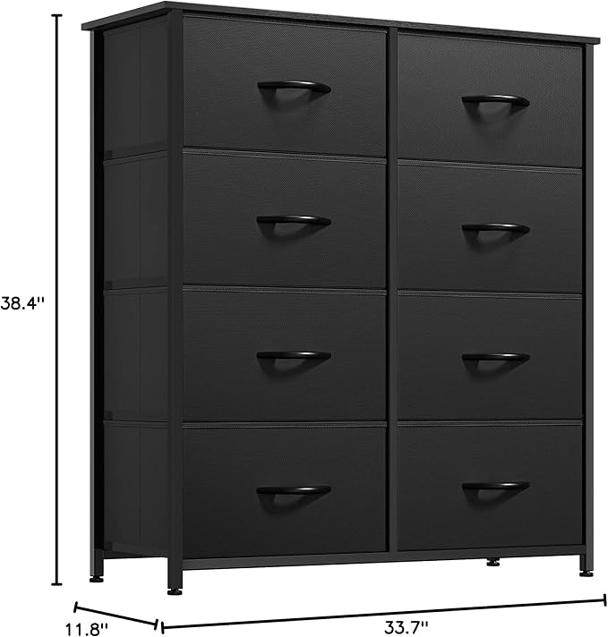 DWVO Fabric Dresser for Bedroom, Tall Storage Dresser with 8 Drawers, Black Dresser & Chest of Drawers, Storage Drawer Organizer for Closet, Bedroom, Living Room