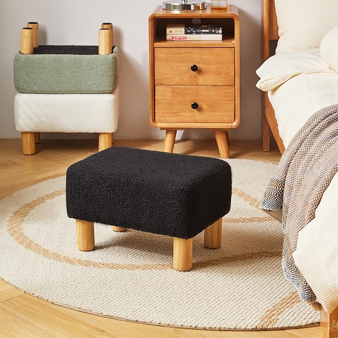 YMYNY Ottoman, Modern Footrest with Soft Padded Seat, Foot Stool with Wood Legs, Small Square Pouf Under Desk for Living Room Bedroom Office 15.74" D×11.41" W×9.84" H Black UHBD030B