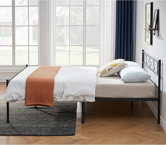 VECELO Full Size Metal Platform Bed Frame with Headboard/Steel Slat Support/No Box Spring Needed/Easy Assembly