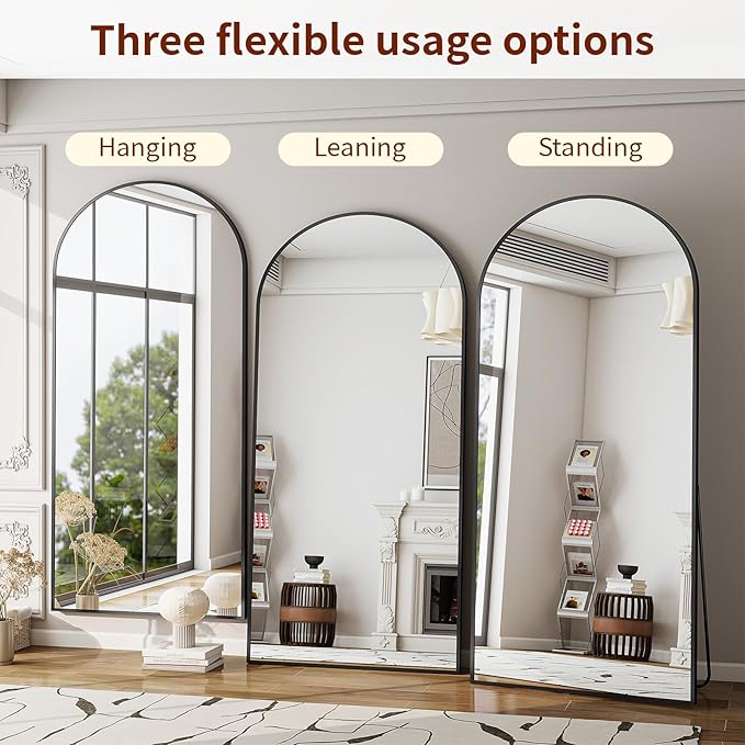 71"x25" Arched Mirror Full Length, Standing Floor Mirror, Wall Mounted Mirror with Aluminum Frame - for Standing, Leaning or Hanging, for Living Room Dressing Room, Silver